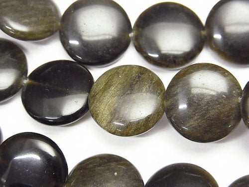 Coin, Obsidian Gemstone Beads