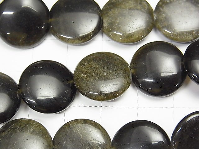 1strand $9.79! Golden Sheen Obsidian Coin 16x16x6mm 1strand beads (aprx.15inch / 38cm)