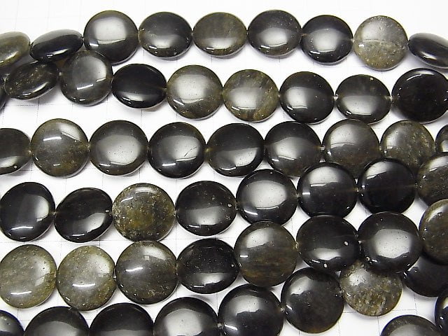 1strand $9.79! Golden Sheen Obsidian Coin 16x16x6mm 1strand beads (aprx.15inch / 38cm)