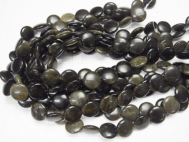 1strand $9.79! Golden Sheen Obsidian Coin 16x16x6mm 1strand beads (aprx.15inch / 38cm)