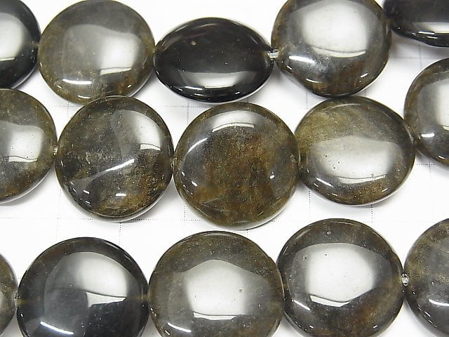 Golden Sheen Obsidian Coin 20 x 20 x 7 mm half or 1 strand beads (aprx.15 inch / 38 cm)