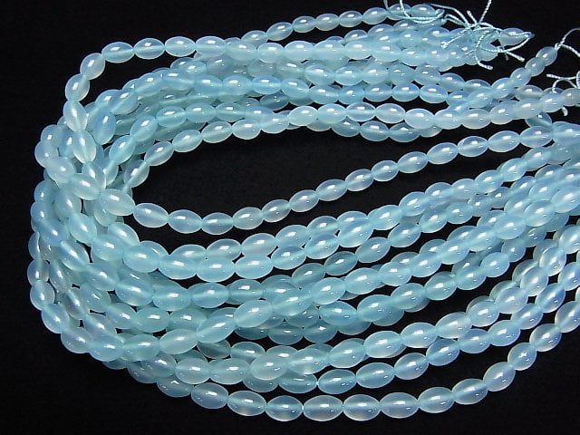 [Video] Sea Blue Chalcedony AAA Rice 9 x 6 x 6 mm half or 1 strand beads (aprx.15 inch / 38 cm)