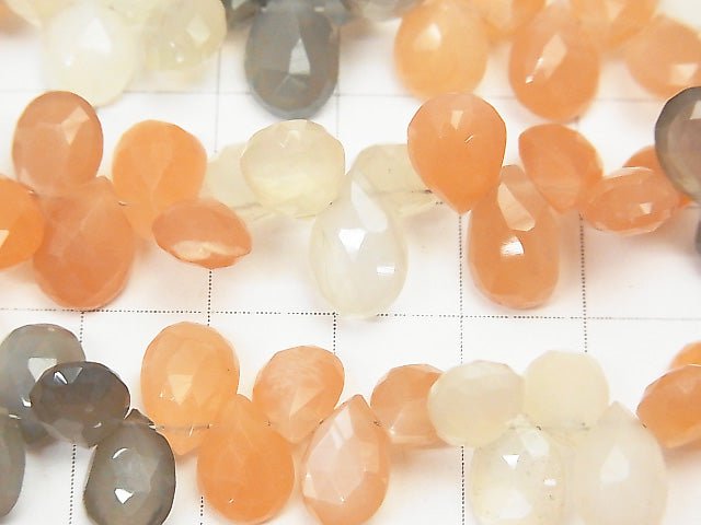 [Video] High Quality Multi Color Moonstone AAA- Pear shape Faceted Briolette half or 1strand beads (aprx.7inch / 18cm)