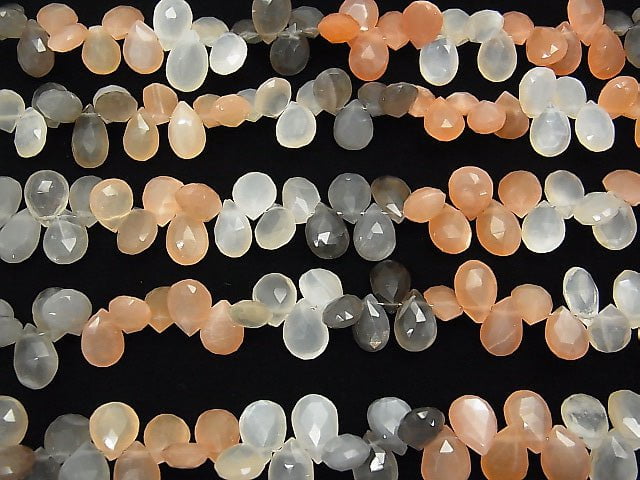 [Video] High Quality Multi Color Moonstone AAA- Pear shape Faceted Briolette half or 1strand beads (aprx.7inch / 18cm)