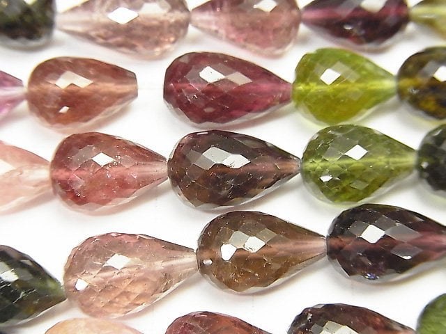 [Video]Top Quality Multicolor Tourmaline AAA++ Vertical Hole Faceted Drop 10 x 7 x 7 mm half or 1 strand beads (aprx.15 inch / 37 cm)