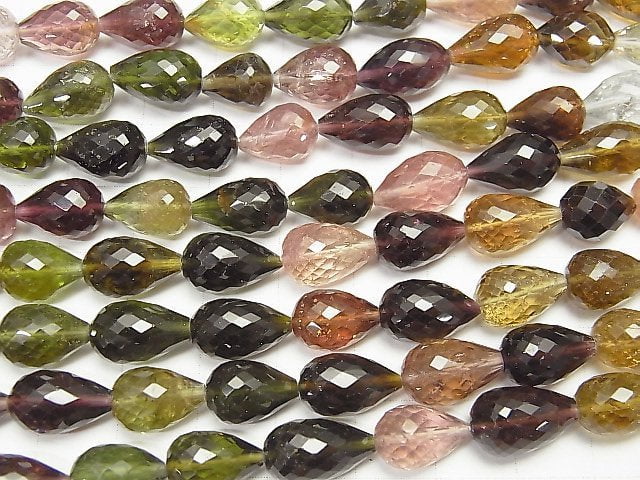 [Video]Top Quality Multicolor Tourmaline AAA++ Vertical Hole Faceted Drop 10 x 7 x 7 mm half or 1 strand beads (aprx.15 inch / 37 cm)