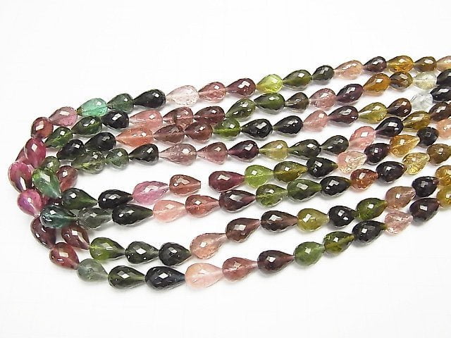 [Video]Top Quality Multicolor Tourmaline AAA++ Vertical Hole Faceted Drop 10 x 7 x 7 mm half or 1 strand beads (aprx.15 inch / 37 cm)