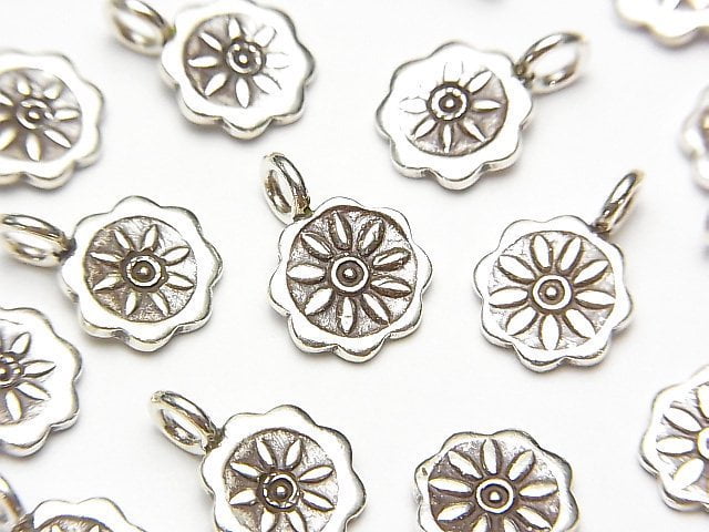 Karen Silver Flower Motif Charm 12x8x1mm 1pc