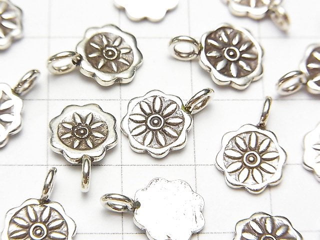 Karen Silver Flower Motif Charm 12x8x1mm 1pc