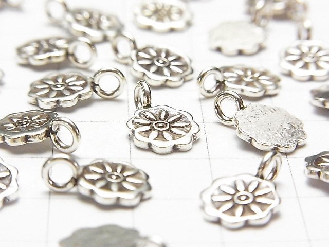 Karen Silver Flower Motif Charm 12x8x1mm 1pc