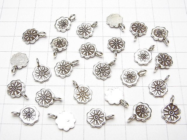 Karen Silver Flower Motif Charm 12x8x1mm 1pc