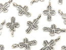 Karen Silver Leaf Pattern Cross Motif Charm 18x10x1mm 1pc