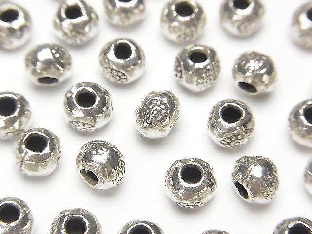 Karen Silver Flower Pattern Rondelle 6x6x4mm 3pcs