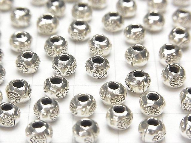 Karen Silver Flower Pattern Rondelle 6x6x4mm 3pcs