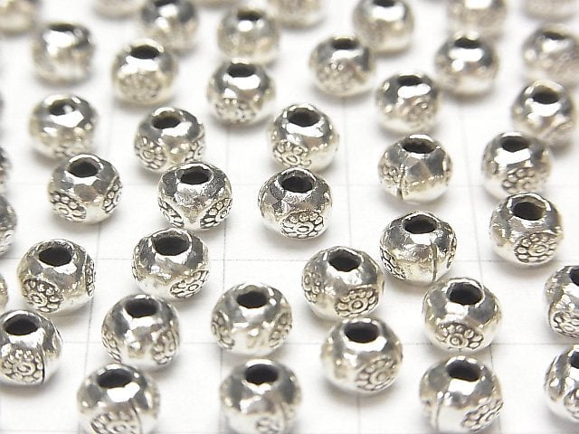 Karen Silver Flower Pattern Rondelle 6x6x4mm 3pcs