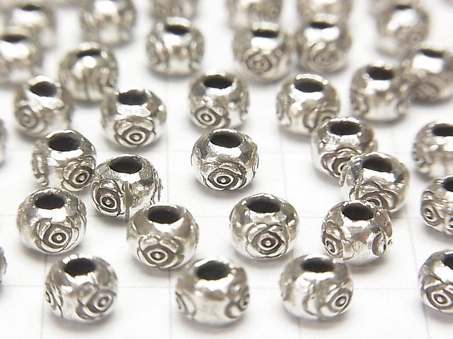 Karen Silver Flower Patterned Roundel 5x5x3.5mm 5pcs