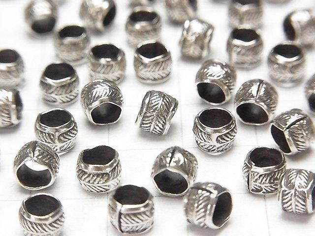 Karen Silver Leaf Pattern Rondelle 5x5x4.5mm 3pcs