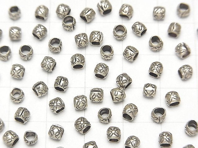 Karen Silver Flower Pattern Rondelle 3.5x3.5x3mm 10pcs