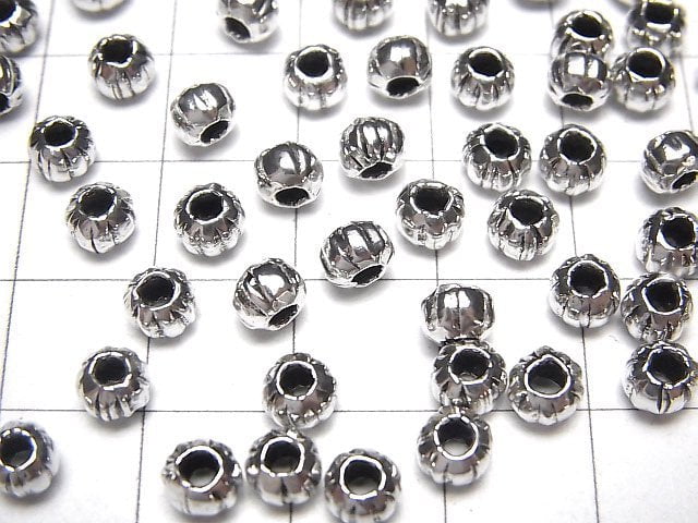 Karen Silver Line Carved Roundel 5x5x4mm 4pcs