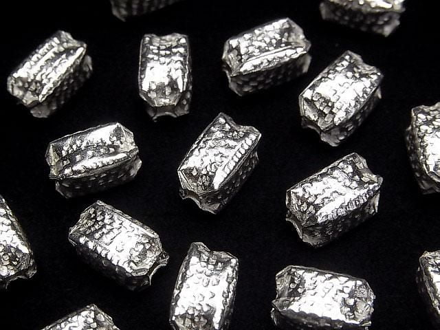 Karen Silver Hammer Pattern Rectangle Tube 10x7x7mm White Silver 1pc