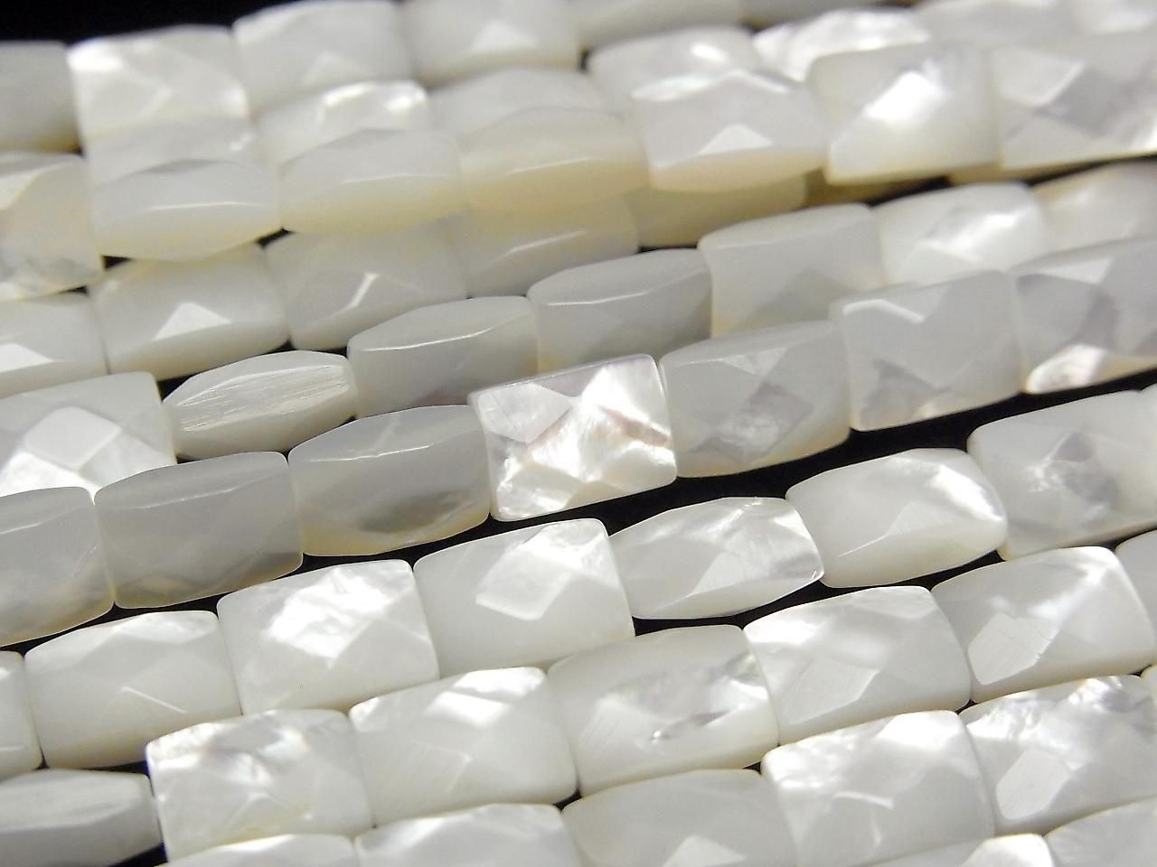 Coquille Blanche de Haute Qualité (Huître à lèvre argentée) AAA Rectangle Facetté 7x5x4mm Perles 1/4 ou 1 fil (env. 15 pouces/38cm)