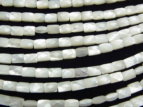 High Quality White Shell (Silver-lip Oyster)AAA Faceted Rectangle 7x5x4mm 1/4 or 1strand beads (aprx.15inch/38cm)