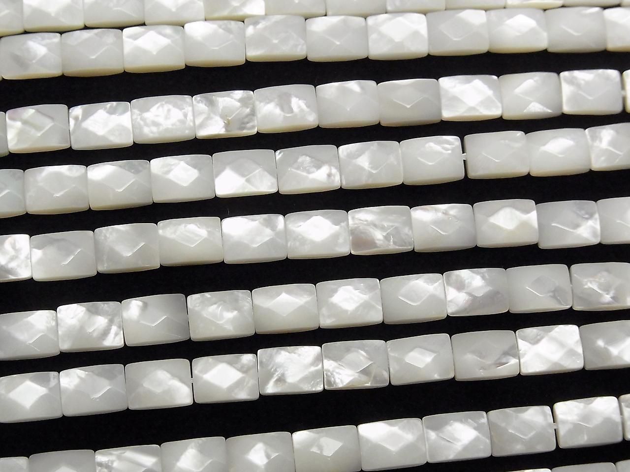 High-quality white shell (Silver-lip Oyster) AAA faceted rectangle beads, 7x5x4mm, 1/4 or 1 strand (approx. 15 inches/38 cm)