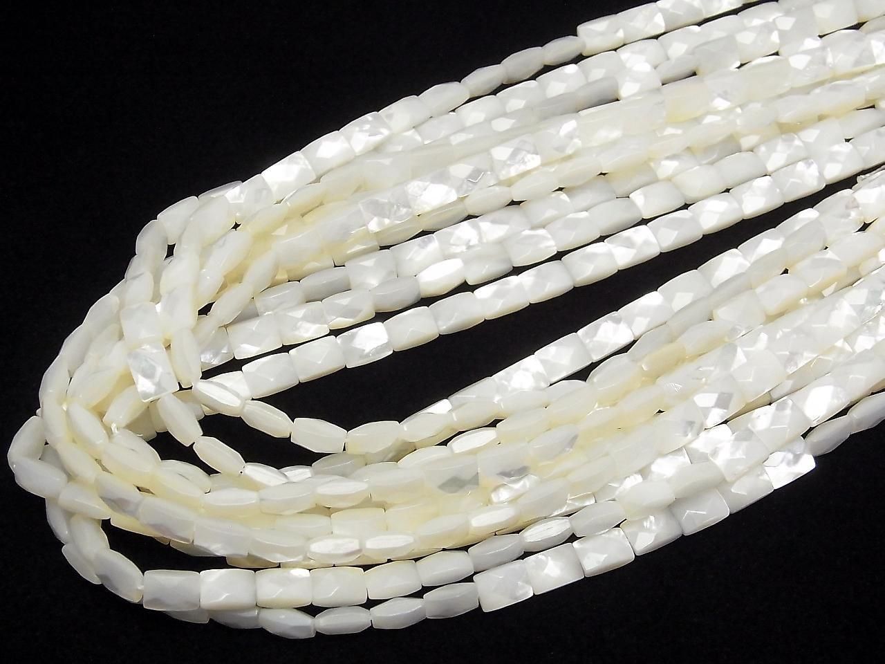 High-quality white shell (Silver-lip Oyster) AAA faceted rectangle beads, 7x5x4mm, 1/4 or 1 strand (approx. 15 inches/38 cm)
