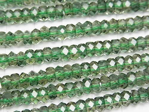 Green Quartz Faceted Button Roundel 5 x 5 x 3 mm half or 1 strand beads (aprx.15 inch / 38 cm)