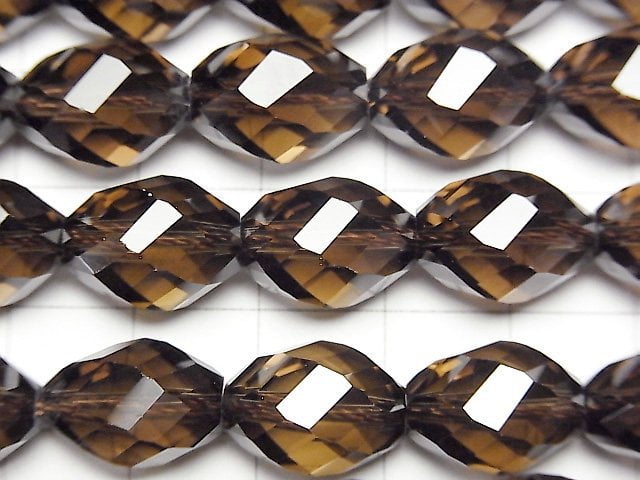 [Video] High Quality!  Smoky Quartz AAA 6Faceted Twist xMultiple Facets Faceted Rice 14x10x10mm 1/4 or 1strand beads (aprx.15inch/37cm)