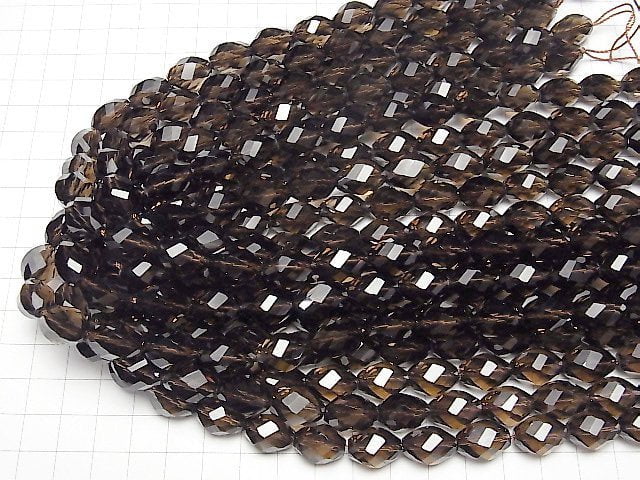 [Video] High Quality!  Smoky Quartz AAA 6Faceted Twist xMultiple Facets Faceted Rice 14x10x10mm 1/4 or 1strand beads (aprx.15inch/37cm)