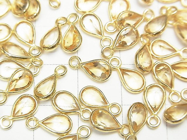 [Video]High Quality Citrine AAA Bezel Setting Pear shape Faceted 7x5mm 18KGP 5pcs