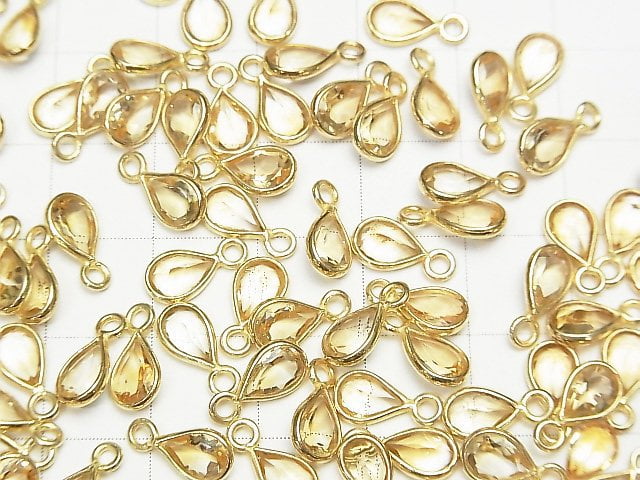 [Video]High Quality Citrine AAA Bezel Setting Pear shape Faceted 7x5mm 18KGP 5pcs