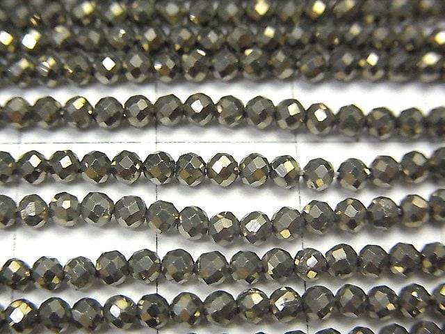 [Video] High Quality! 2pcs $7.79! Golden Pyrite AAA Faceted Round 2mm 1strand beads (aprx.15inch / 38cm)