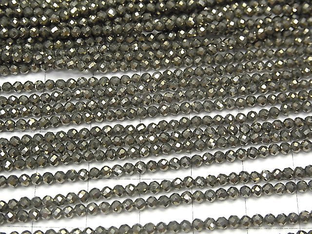 [Video] High Quality! 2pcs $7.79! Golden Pyrite AAA Faceted Round 2mm 1strand beads (aprx.15inch / 38cm)