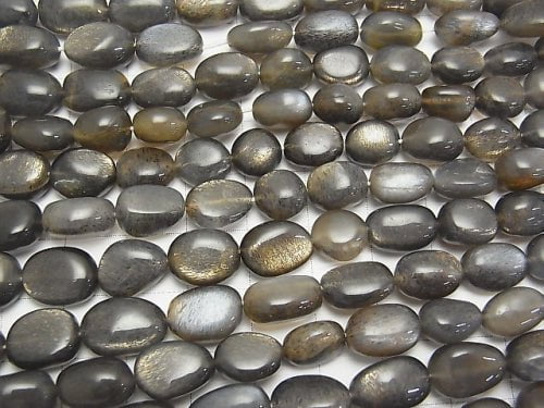 High Quality Silver Gold Sheen Moonstone AAA-Oval-Nugget [Size M] half or 1strand beads (aprx.15inch / 37cm)