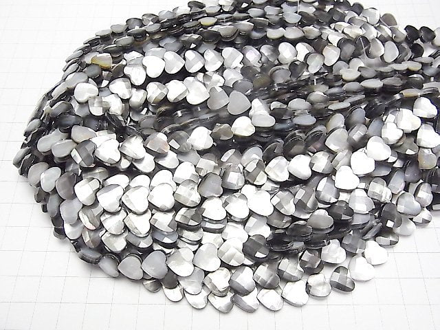 [Video] Black Shell (Black-lip Oyster) Vertical Hole Heart cut 10x10x5mm half or 1strand beads (aprx.15inch / 38cm)