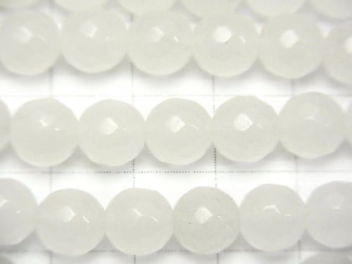 1strand $8.79! White Jade 64 Faceted Round 8mm 1strand beads (aprx.15inch / 38cm)