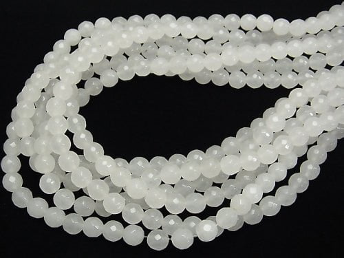 1strand $8.79! White Jade 64 Faceted Round 8mm 1strand beads (aprx.15inch / 38cm)