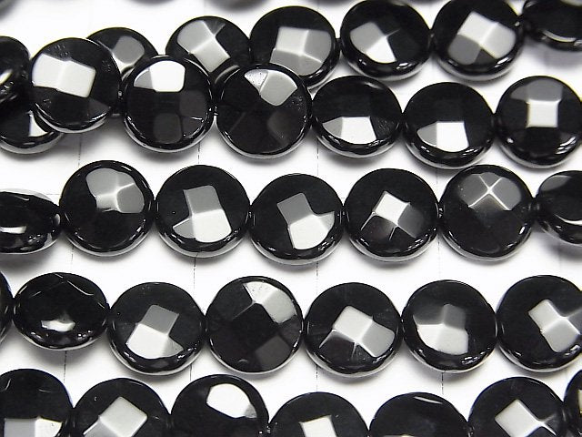 Onyx  Faceted Coin 8x8x4mm half or 1strand beads (aprx.15inch/36cm)