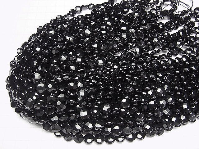 Onyx  Faceted Coin 8x8x4mm half or 1strand beads (aprx.15inch/36cm)