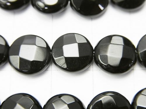 Onyx  Faceted Coin 10x10x5mm half or 1strand beads (aprx.15inch/36cm)