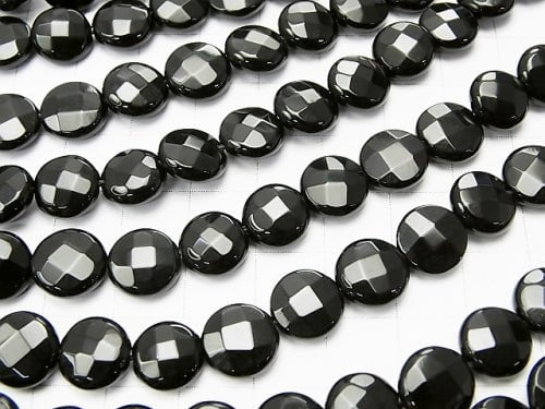 Onyx  Faceted Coin 10x10x5mm half or 1strand beads (aprx.15inch/36cm)