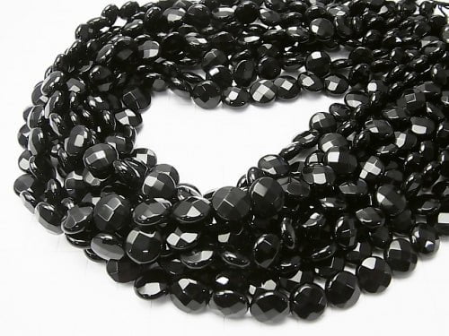 Onyx  Faceted Coin 10x10x5mm half or 1strand beads (aprx.15inch/36cm)