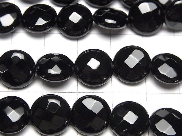 Onyx  Faceted Coin 12x12x5mm half or 1strand beads (aprx.15inch/36cm)