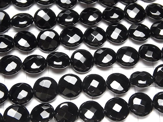 Onyx  Faceted Coin 12x12x5mm half or 1strand beads (aprx.15inch/36cm)