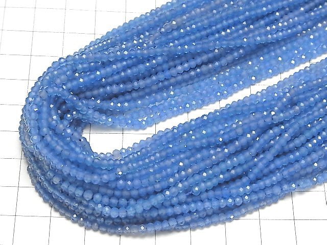 [Video] 1strand $8.79! Blue Agate Faceted Button Roundel 3x3x2mm 1strand beads (aprx.14inch / 35cm)