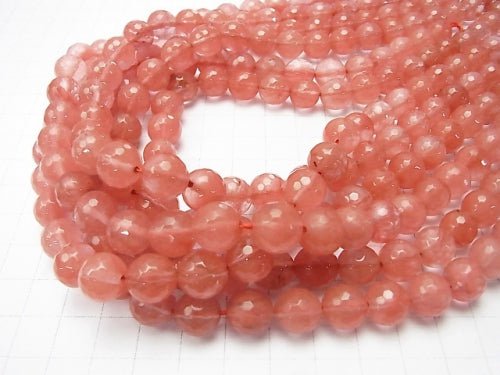 Cherry Quartz Glass  128Faceted Round 10mm 1strand beads (aprx.15inch/36cm)