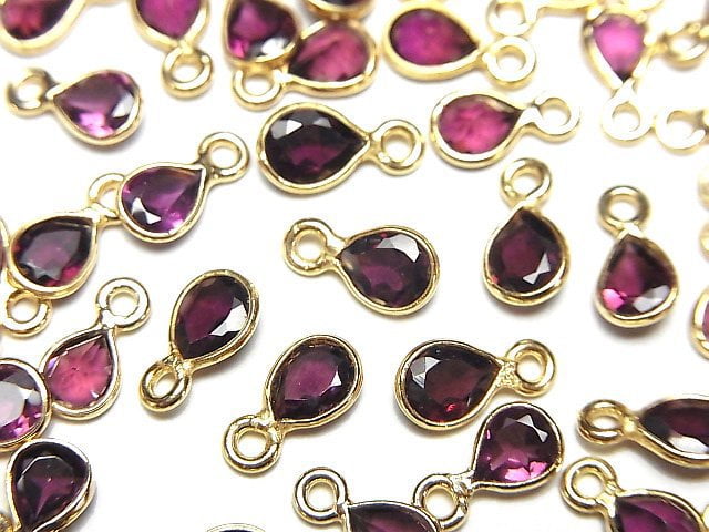 [Video]High Quality Rhodolite Garnet AAA Bezel Setting Pear shape Faceted 6x5mm 18KGP 3pcs