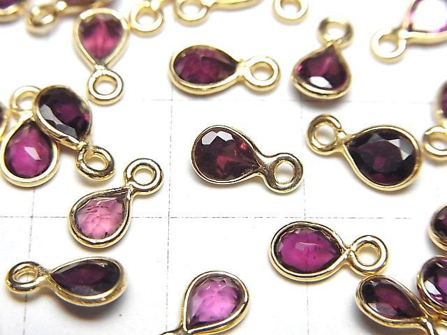 [Video]High Quality Rhodolite Garnet AAA Bezel Setting Pear shape Faceted 6x5mm 18KGP 3pcs